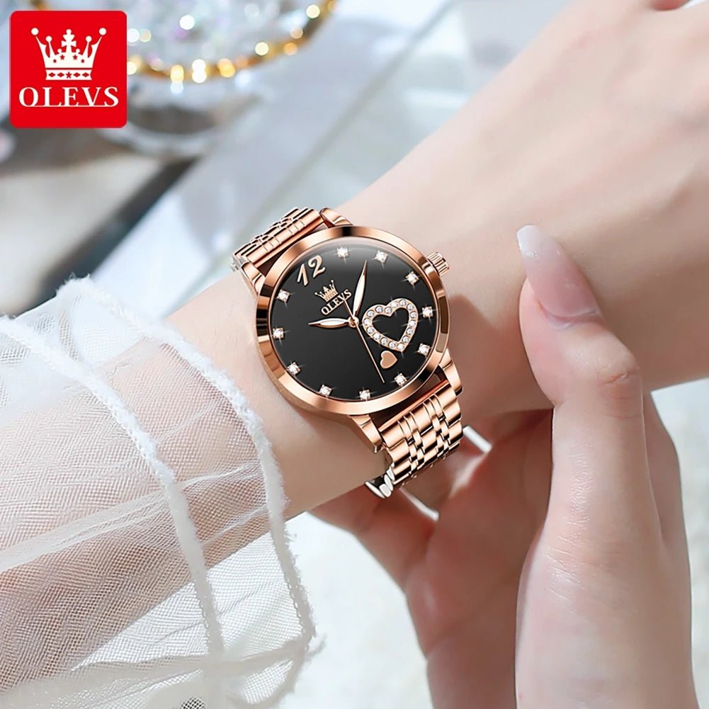 5189 Original Quartz Women Watch Stainless Steel Strap Diamond Heart Design Quartz Watch for Women Elegant Ladies Watch - RareFindGifts