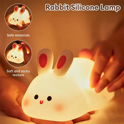 Cute LED Night Light Touch Sensor Cartoon Kid'S Nightlights Big Face Rabbit Silicone Night Light Christmas Gift Bedside Lamp Home Decor - RareFindGifts