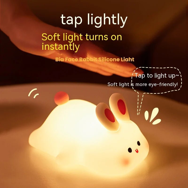 Cute LED Night Light Touch Sensor Cartoon Kid'S Nightlights Big Face Rabbit Silicone Night Light Christmas Gift Bedside Lamp Home Decor - RareFindGifts