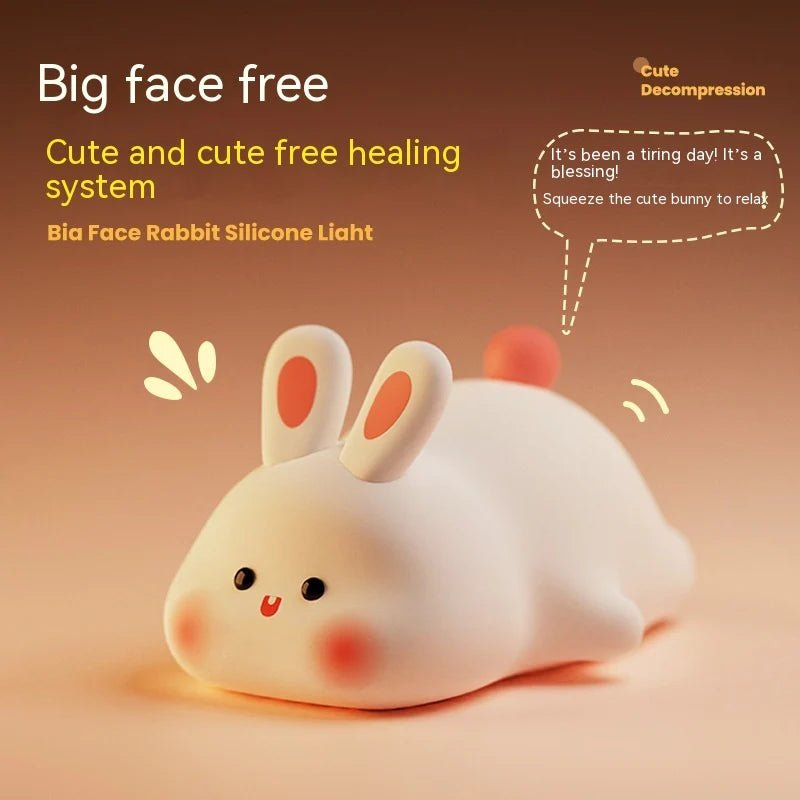 Cute LED Night Light Touch Sensor Cartoon Kid'S Nightlights Big Face Rabbit Silicone Night Light Christmas Gift Bedside Lamp Home Decor - RareFindGifts