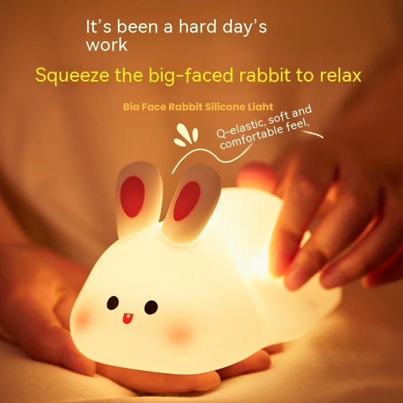 Cute LED Night Light Touch Sensor Cartoon Kid'S Nightlights Big Face Rabbit Silicone Night Light Christmas Gift Bedside Lamp Home Decor - RareFindGifts