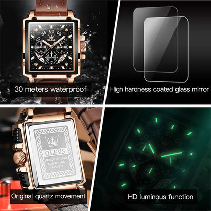 Luxury Men Watch Waterproof Square Watch for Men Luminous Top Brand Quartz Wristwatch Fashion Watch Man Luxury Original - RareFindGifts