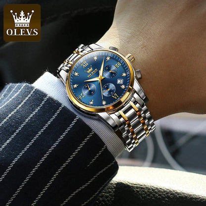 OLEVS Luxury Chronograph Watch for Men – Stainless Steel, Luminous, Waterproof & Business - Ready - RareFindGifts