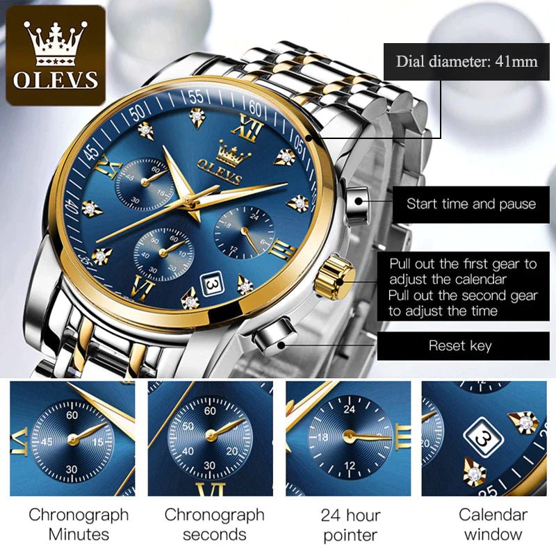 OLEVS Luxury Chronograph Watch for Men – Stainless Steel, Luminous, Waterproof & Business - Ready - RareFindGifts