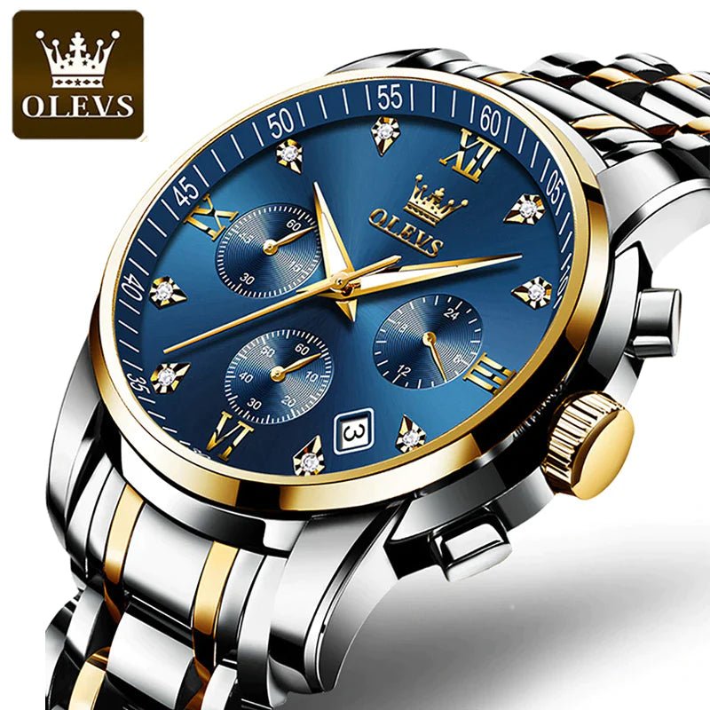 OLEVS Luxury Chronograph Watch for Men – Stainless Steel, Luminous, Waterproof & Business - Ready - RareFindGifts