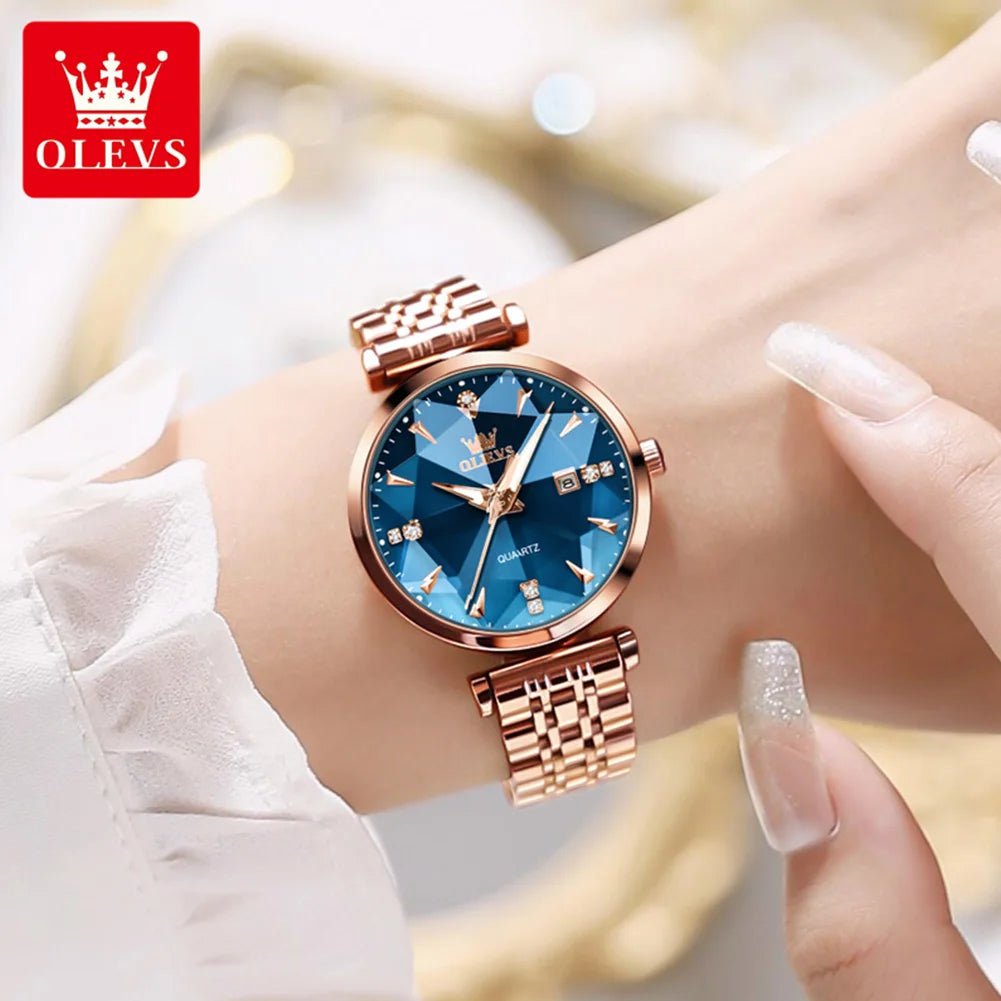 Women Luxury Jewelry Quartz Watch Waterproof Stainless Steel Strap Rose Gold Watch for Women Fashion Watch Bracelet Set - RareFindGifts