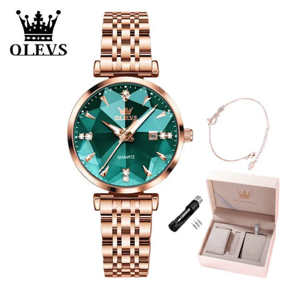 Women Luxury Jewelry Quartz Watch Waterproof Stainless Steel Strap Rose Gold Watch for Women Fashion Watch Bracelet Set - RareFindGifts