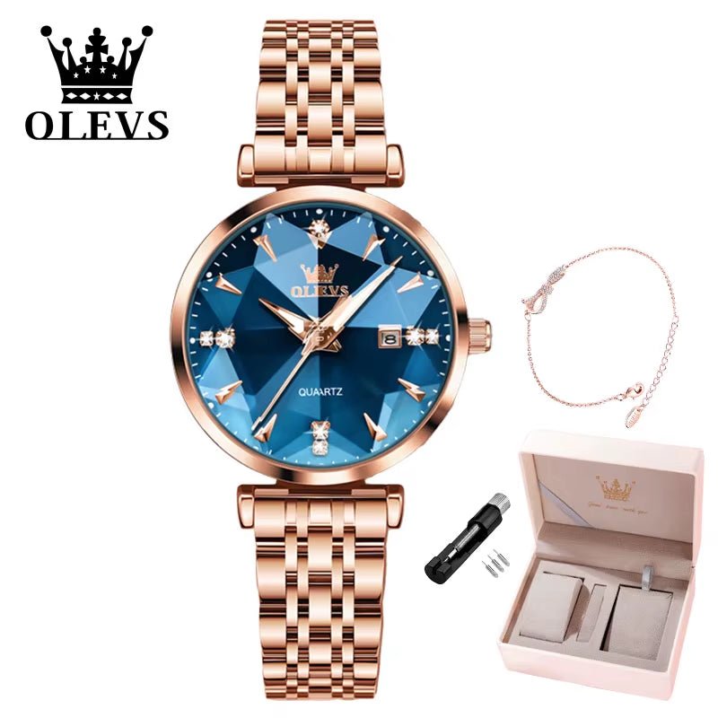 Women Luxury Jewelry Quartz Watch Waterproof Stainless Steel Strap Rose Gold Watch for Women Fashion Watch Bracelet Set - RareFindGifts