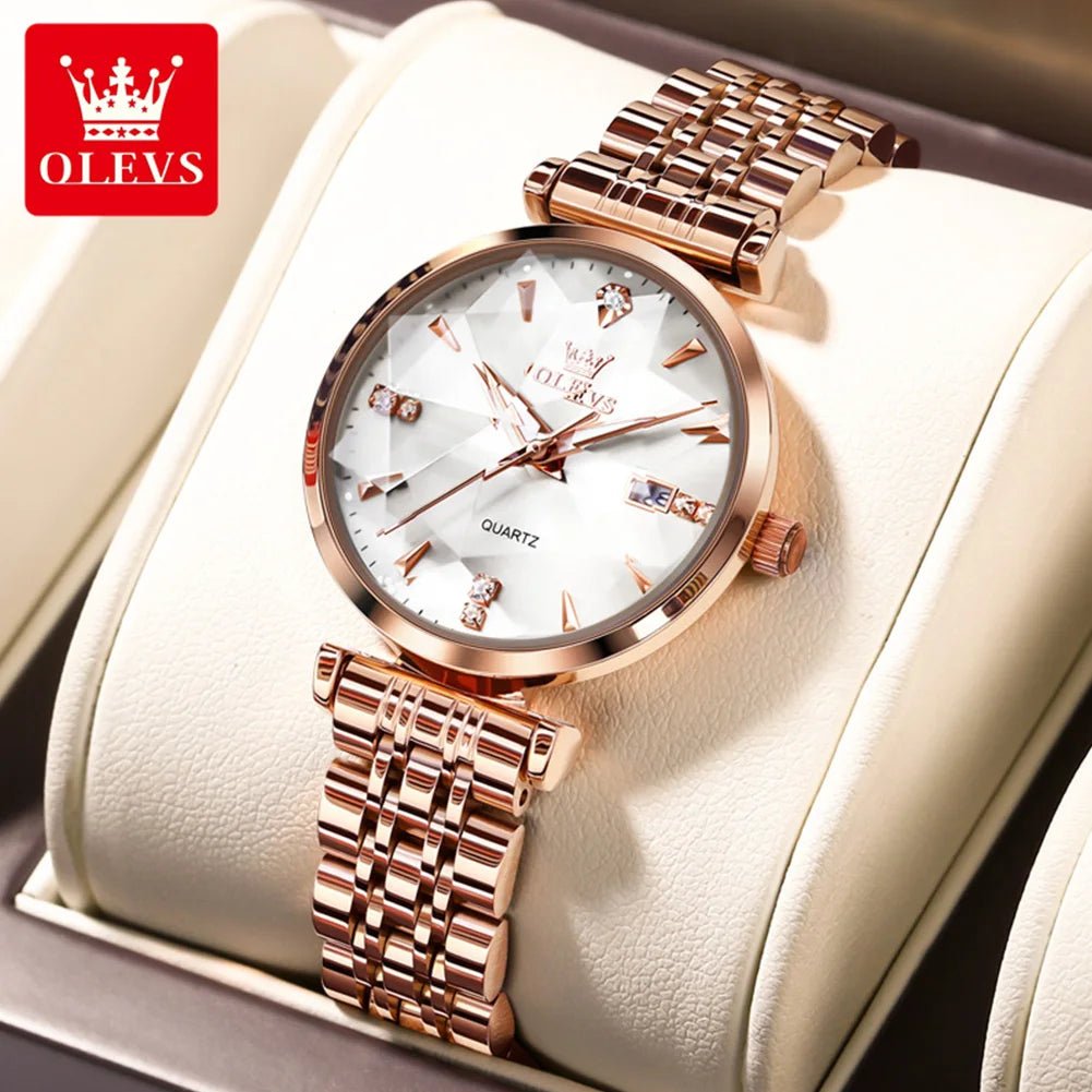 Women Luxury Jewelry Quartz Watch Waterproof Stainless Steel Strap Rose Gold Watch for Women Fashion Watch Bracelet Set - RareFindGifts