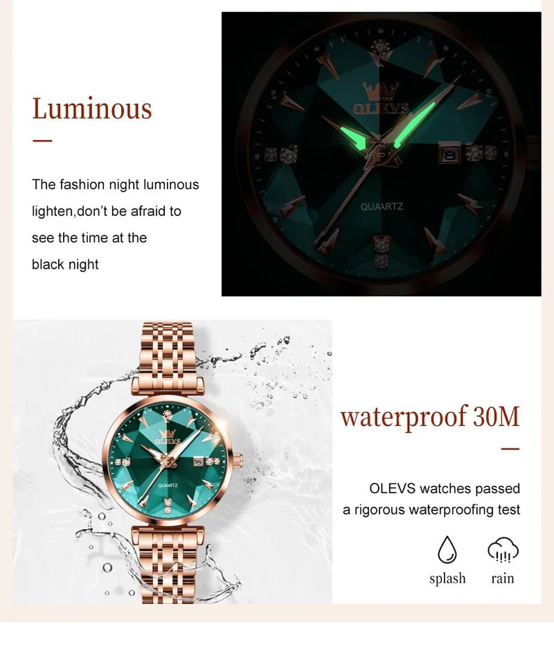 Women Luxury Jewelry Quartz Watch Waterproof Stainless Steel Strap Rose Gold Watch for Women Fashion Watch Bracelet Set - RareFindGifts