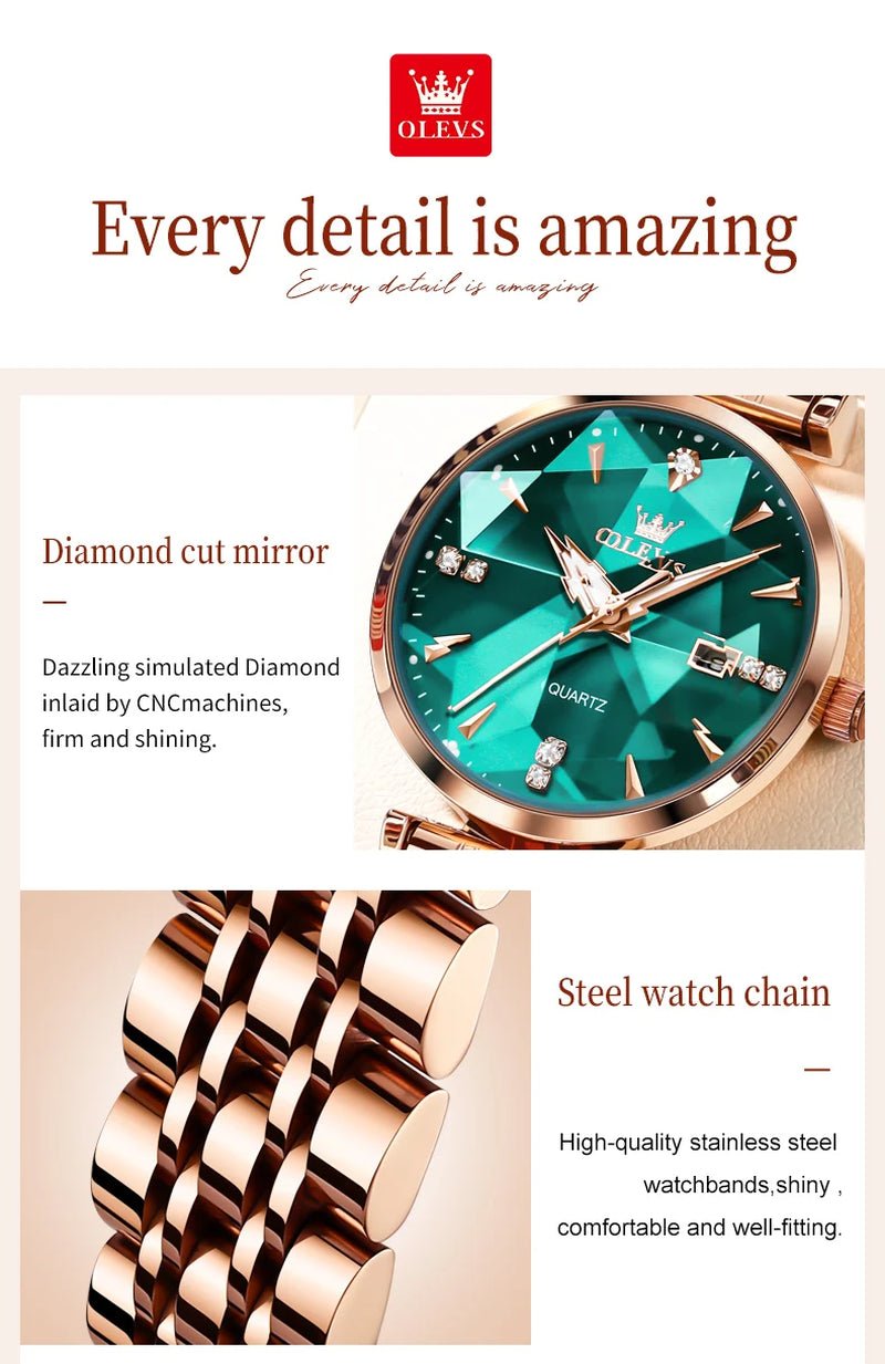 Women Luxury Jewelry Quartz Watch Waterproof Stainless Steel Strap Rose Gold Watch for Women Fashion Watch Bracelet Set - RareFindGifts