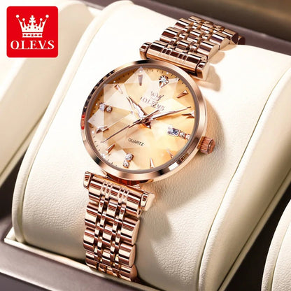 Women Luxury Jewelry Quartz Watch Waterproof Stainless Steel Strap Rose Gold Watch for Women Fashion Watch Bracelet Set - RareFindGifts